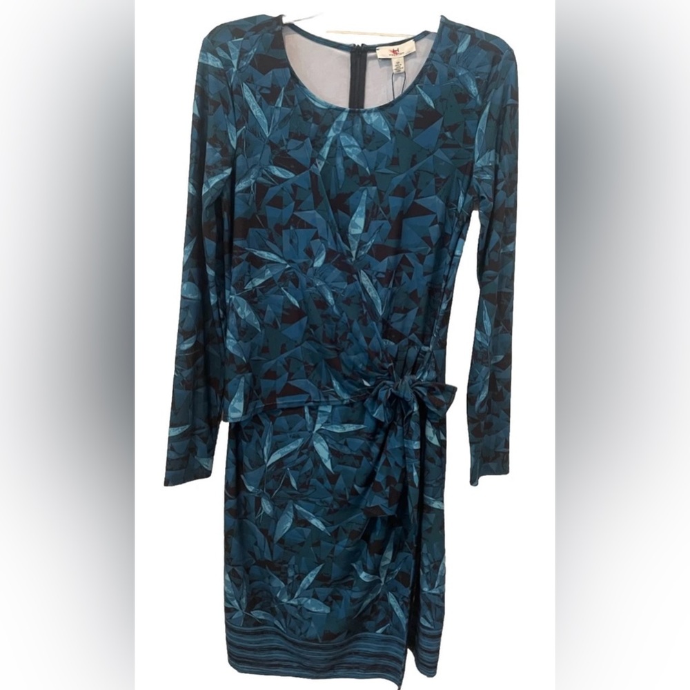 Halston Teal Geometric Dress Women’s Size Small Petite NWT